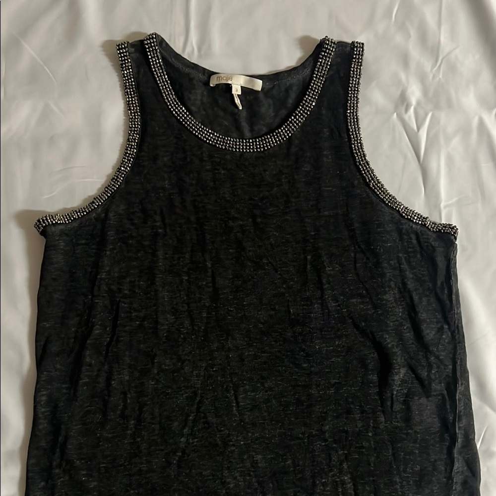 Embellished Black Sleeveless Top